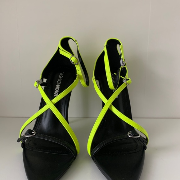 Black and Neon strappy open toe heels - Picture 4 of 5